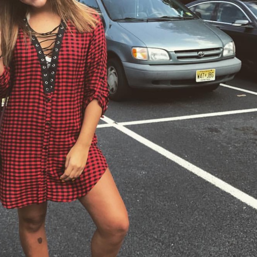 Red oversized flannel dress!!